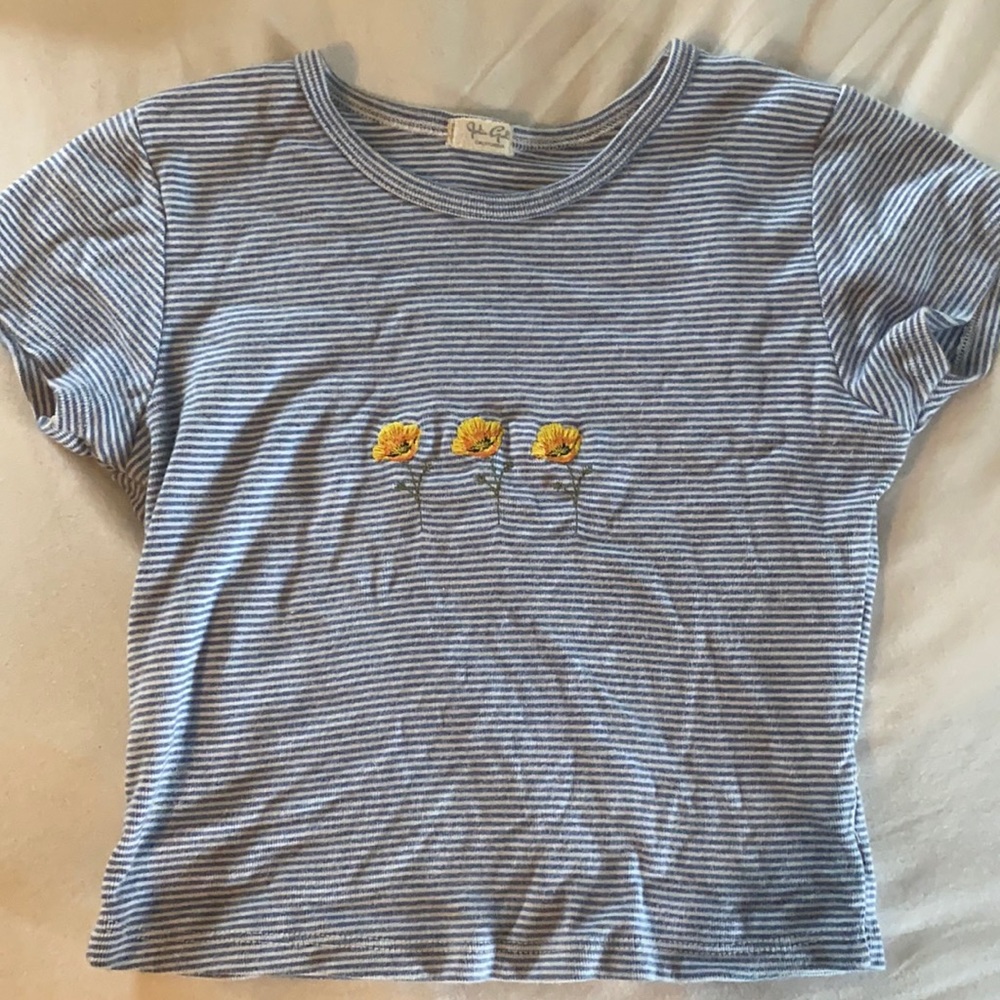 Brandy melville striped blue and white t shirt